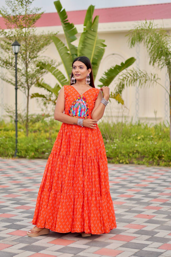 Navratri Special Gamathi Work Faux Georgette Gown with Real Mirror & Lace Detailing