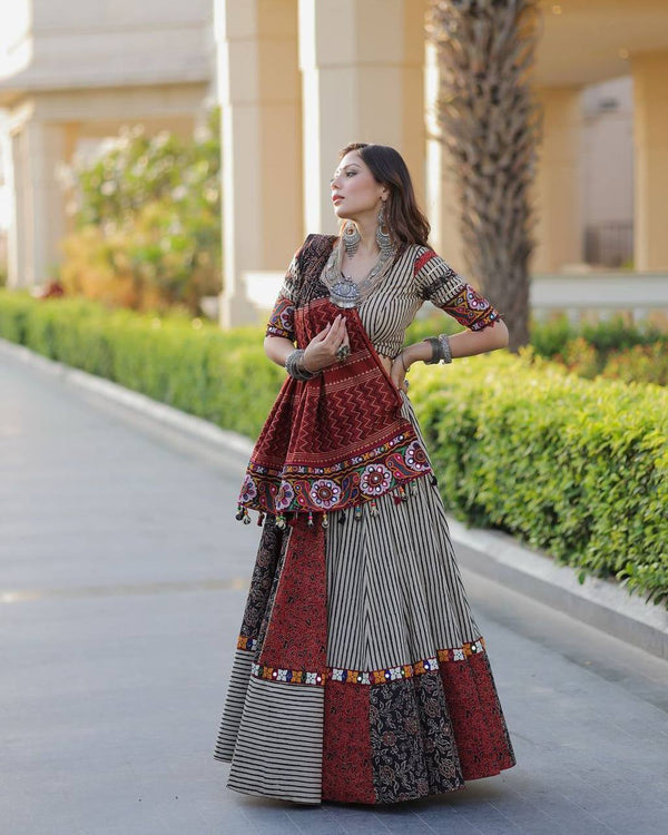 Printed Rayon Lehenga Choli with Real Mirror Work & Dupatta
