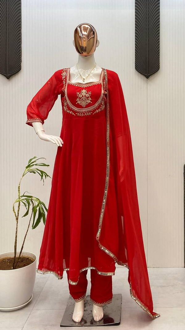 Georgette Embroidered Suit Set with Dupatta