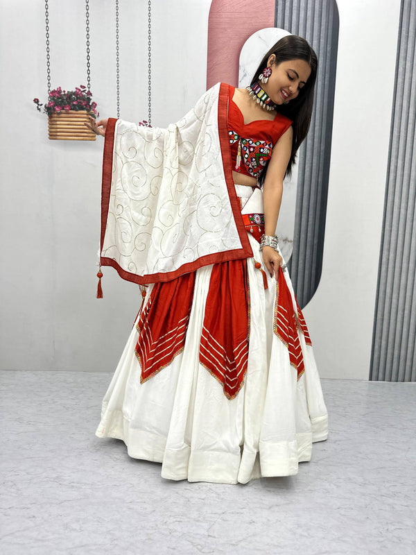 White Navratri Special Pure Cotton Lehenga Choli
