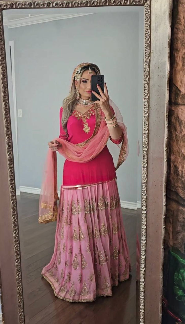 Pink Heavy Faux Georgette Lehenga Top In New Fancy Style