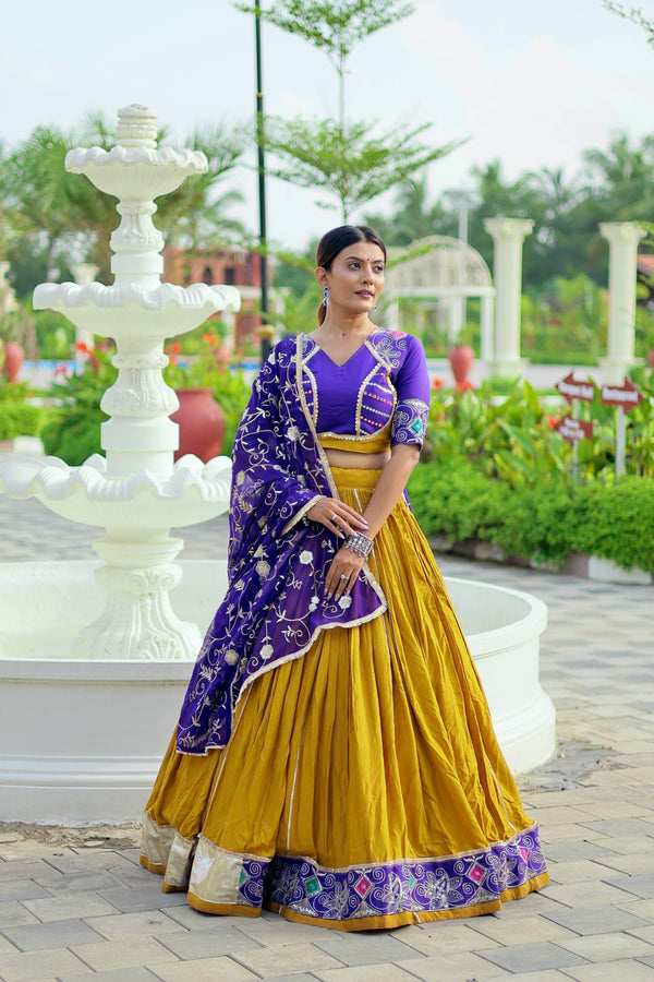 Yellow Navratri Special Pure Cotton Embroidered Lehenga Choli