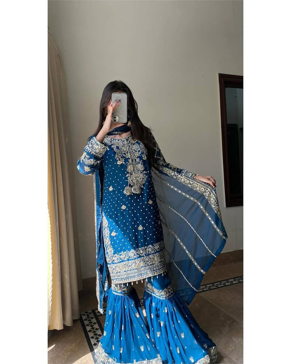 Blue Faux Georgette Sharara Set