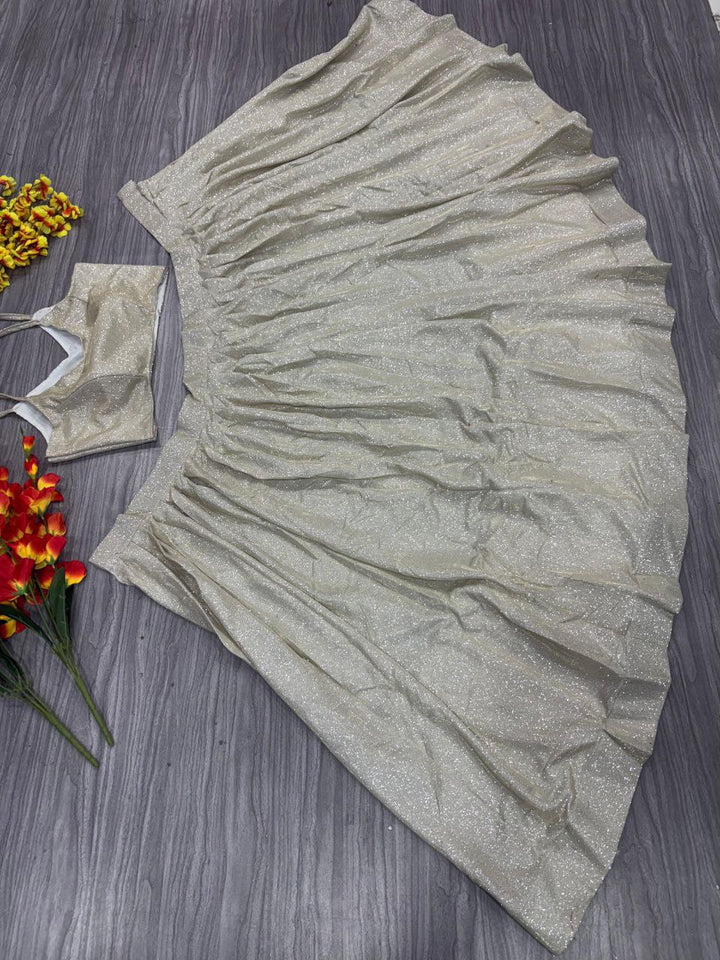 Silver Imported China Silk Lehenga Choli with Ruffle Dupatta - Tiamgee