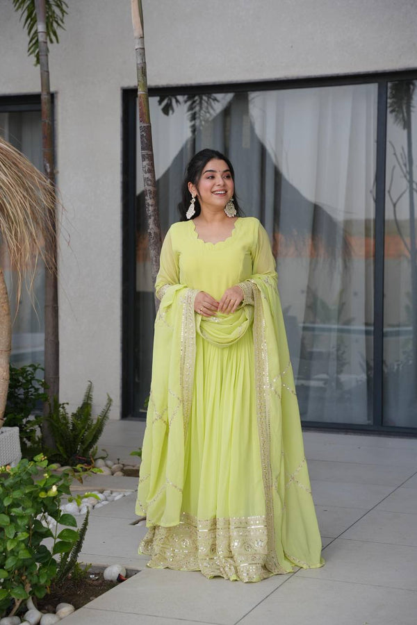 Heavy Embroidered Faux Georgette Gown Set