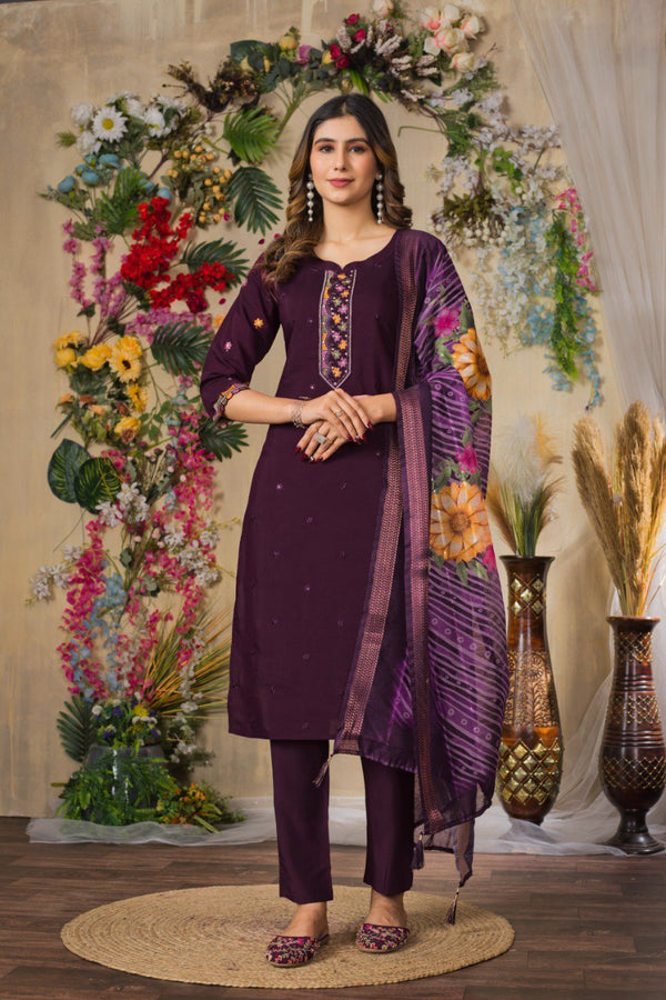 Viscose Roman Silk Straight Kurti Pant Dupatta Set