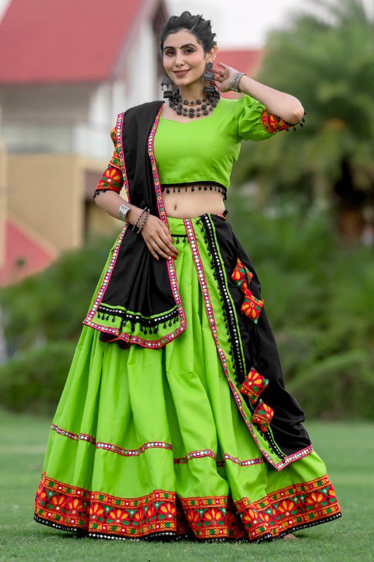 Parrot Green Pure Cotton Navratri Chaniya Choli