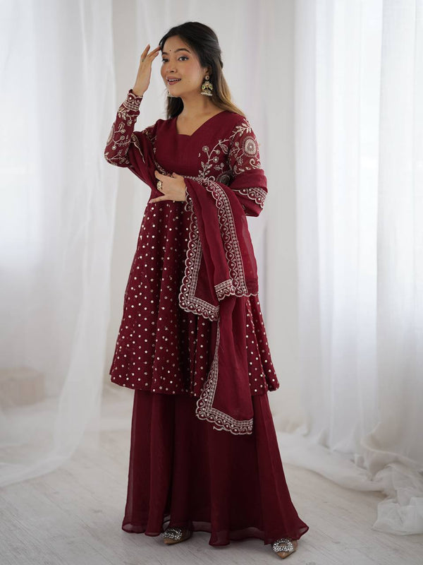 Crunchy Silk Embroidered Sharara Set with Dupatta