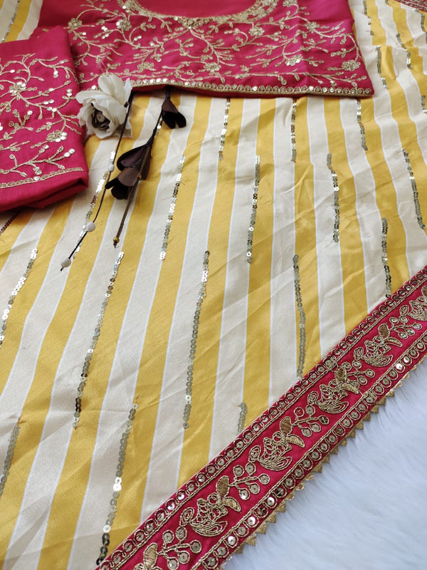 Yellow Vichitra Silk Digital Print Saree