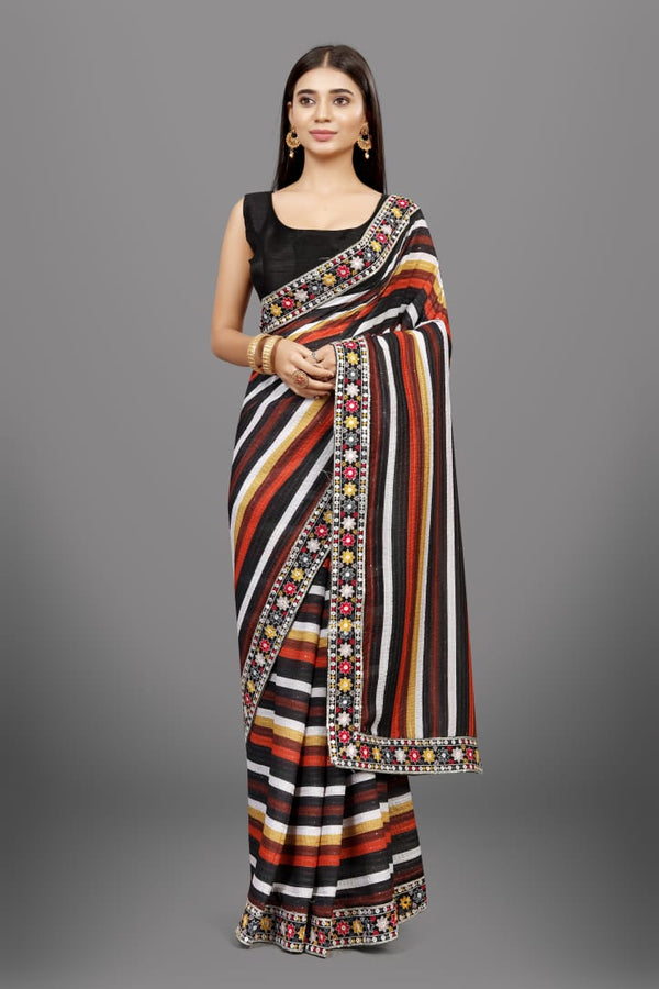 Vichitra Silk Saree with Digital Print and Embroidered Border