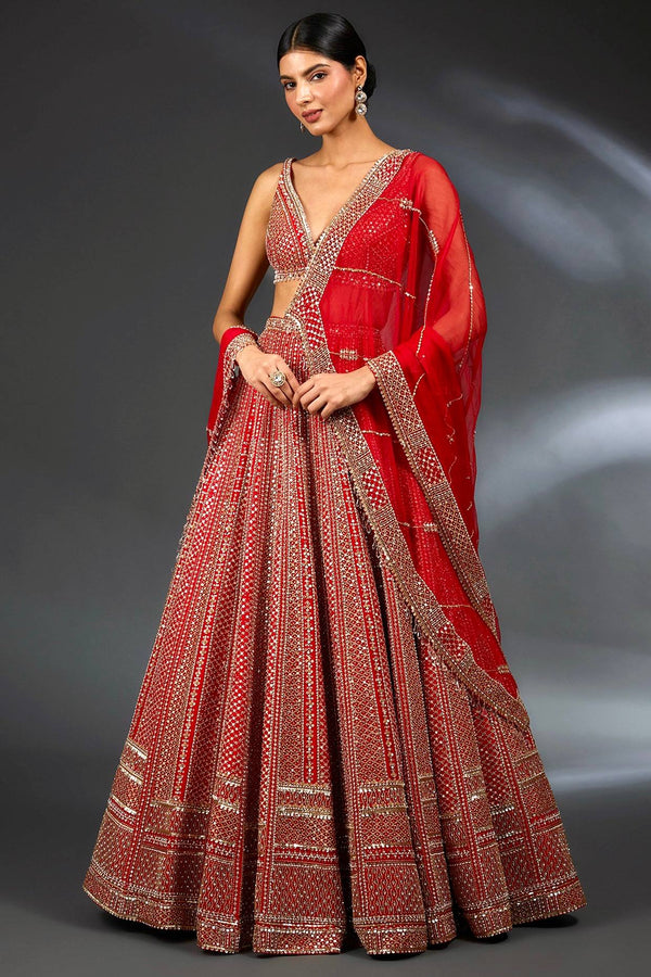 Red Heavy Malai Satin Lehenga Set
