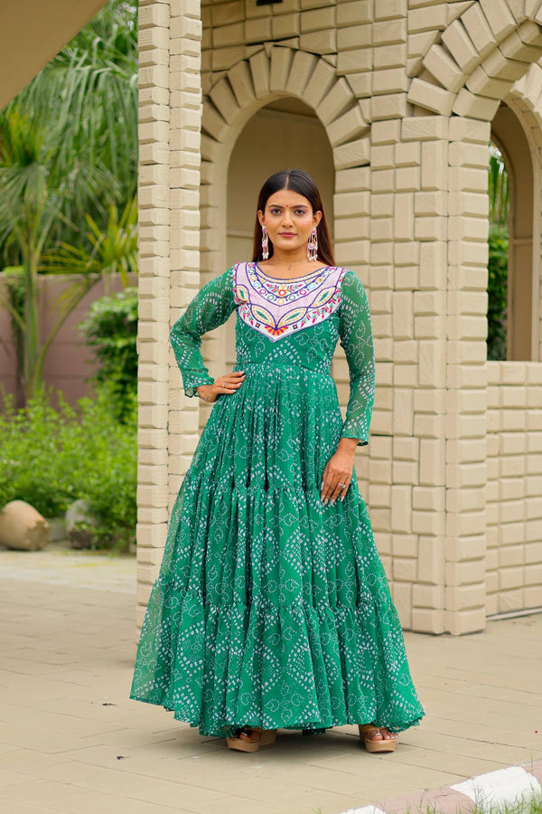 Navratri Special Faux Georgette Embroidered Gown with Real Mirror Work
