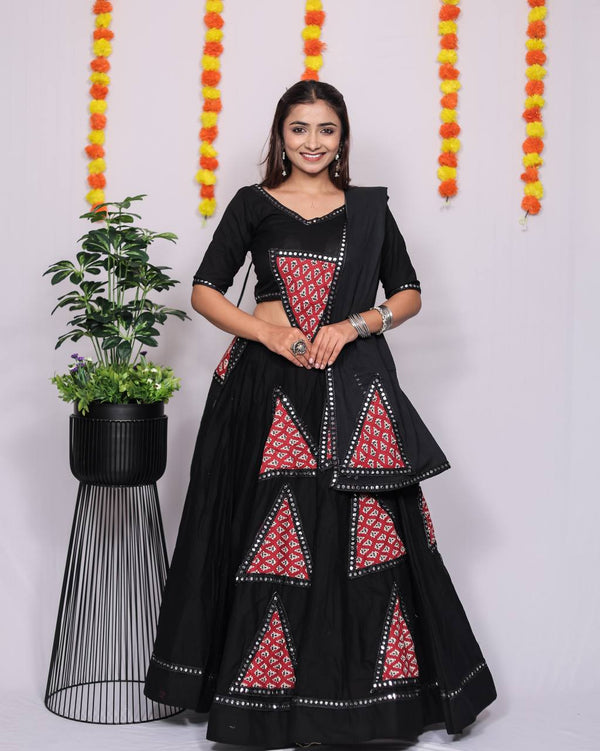 Ajrakh Patchwork Khadi Cotton Lehenga Choli Set for Navratri