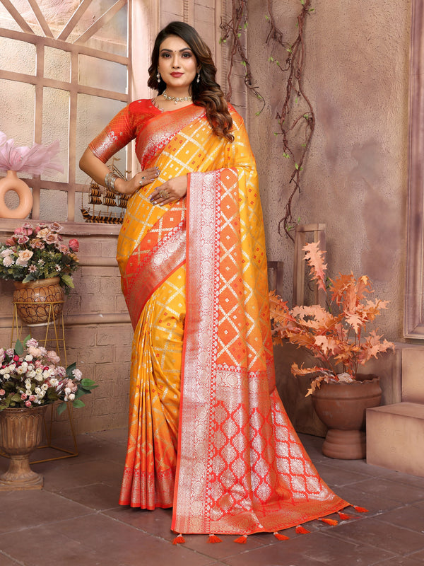 Pure Lichi Silk Saree with Checks Weaving