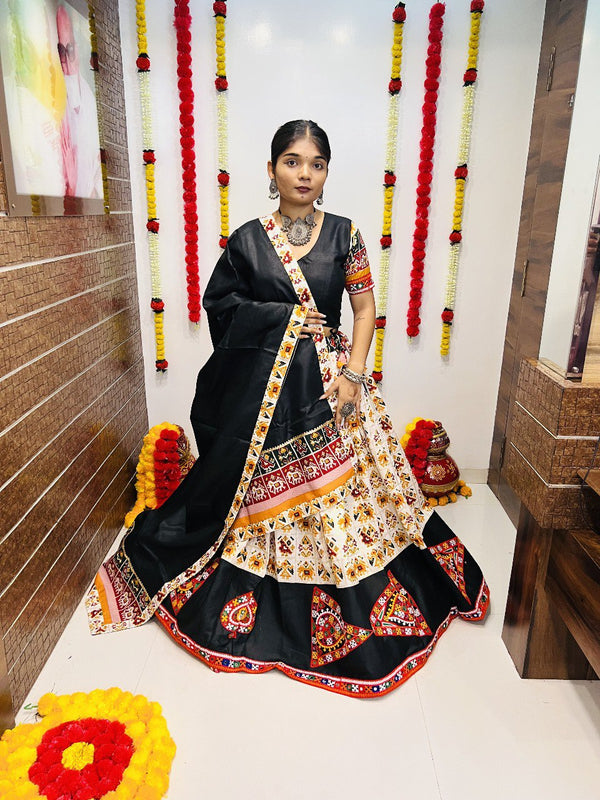 Off White Cotton Silk Lehenga with Gamthi Work & Mirror Detailing