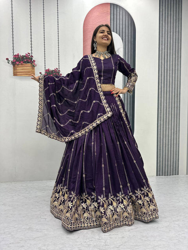 Purple & Light Purple Vichitra Silk Lehenga Choli Set