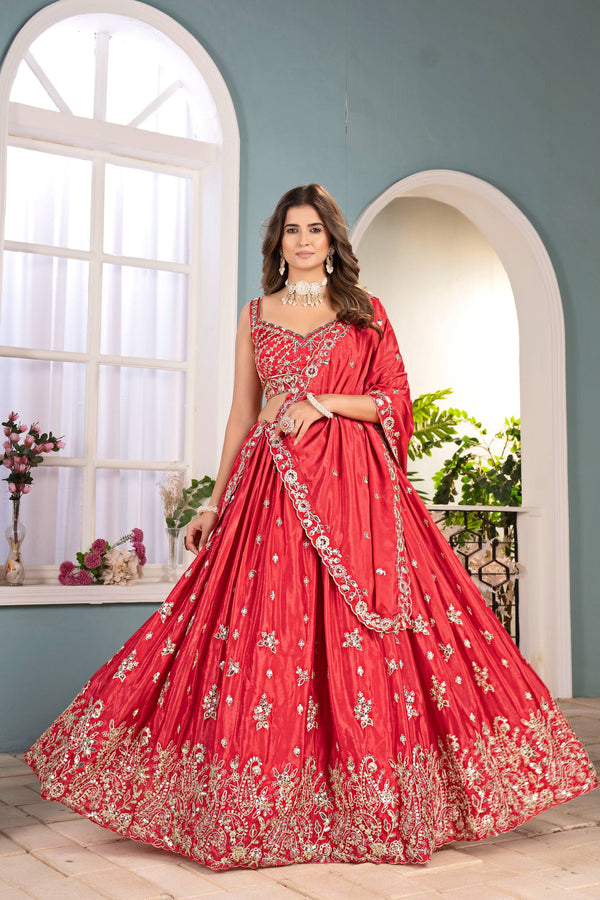 Pink Chinon Embroidered Sequence Lehenga Choli Set with Dupatta