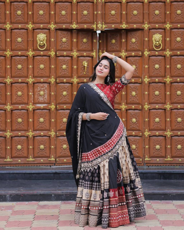 Printed Poly Rayon Lehenga Set with Dupatta