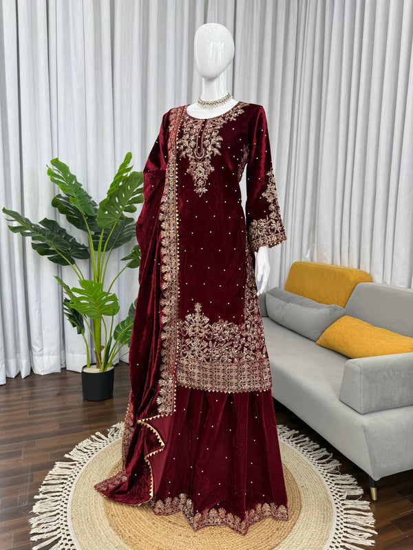Viscos Velvet Sharara Suit with Dupatta