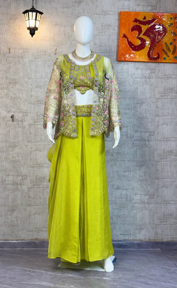 Green Koti, Blouse & Skirt Set