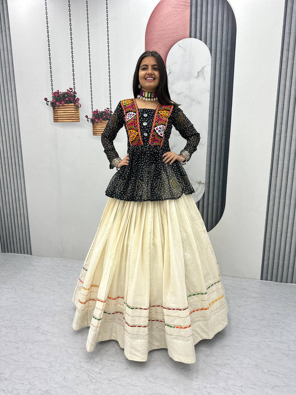 White Navratri Special Khadi Cotton Lehenga Choli
