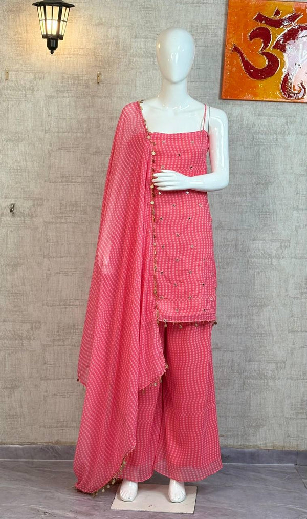 Pink Faux Georgette Printed Suit Set