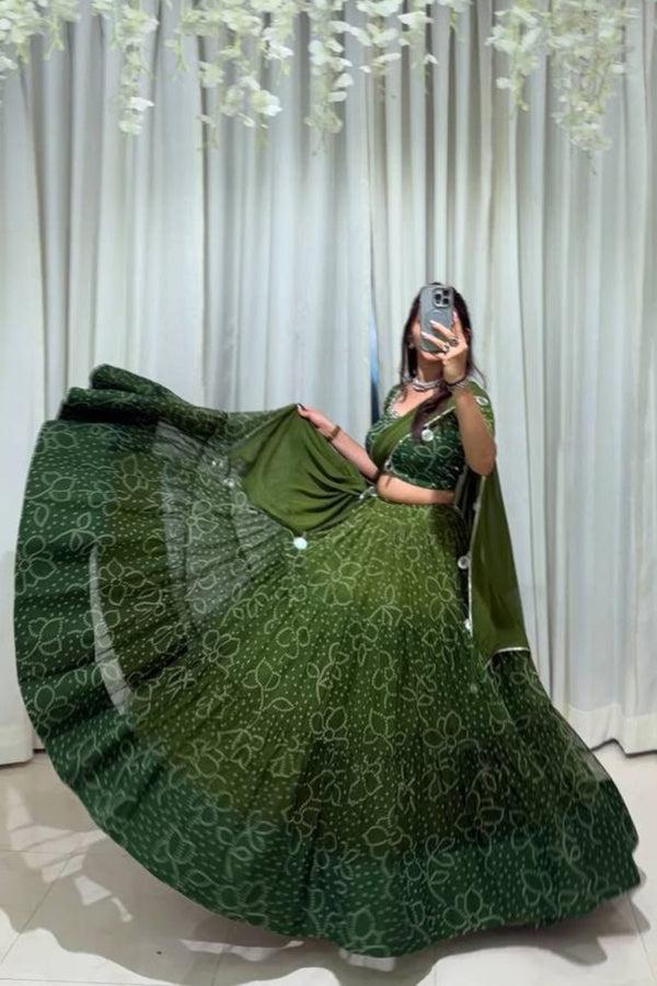 Printed Georgette Lehenga Set with Real Mirror Work & Matching Dupatta