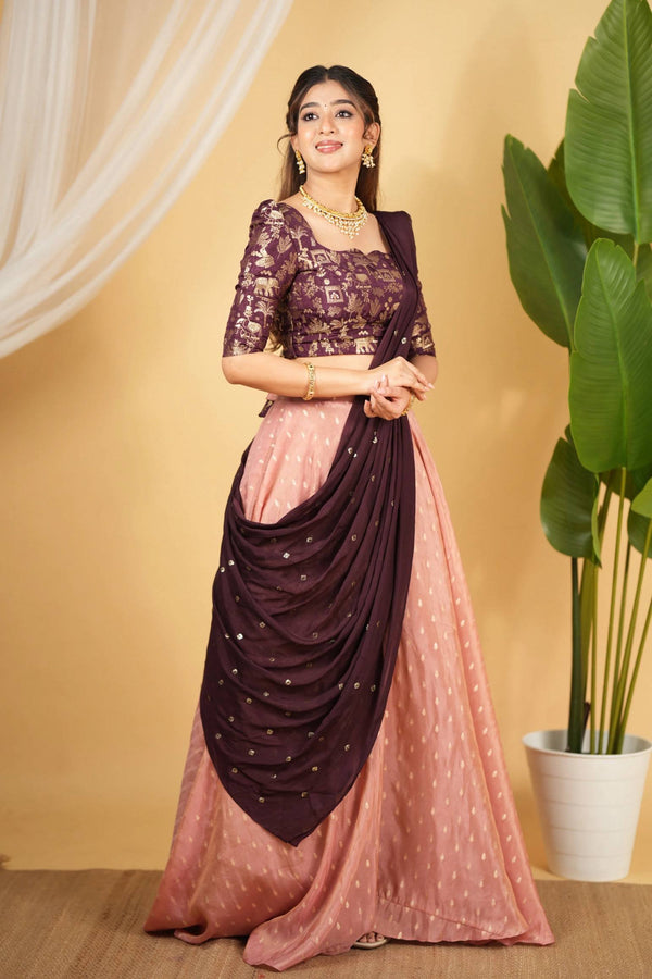 Pink Banarasi Zari Silk Lehenga Set