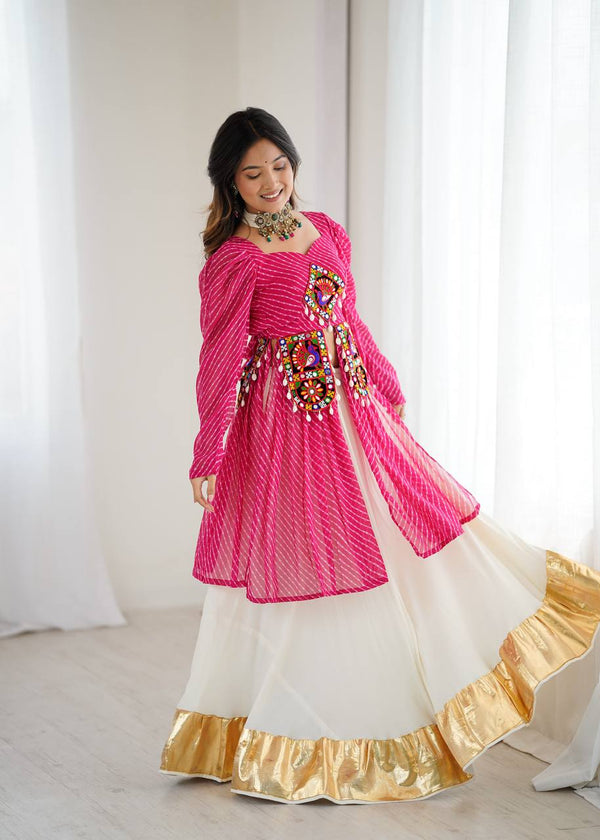 Faux Georgette Top with Butter Silk Lehenga
