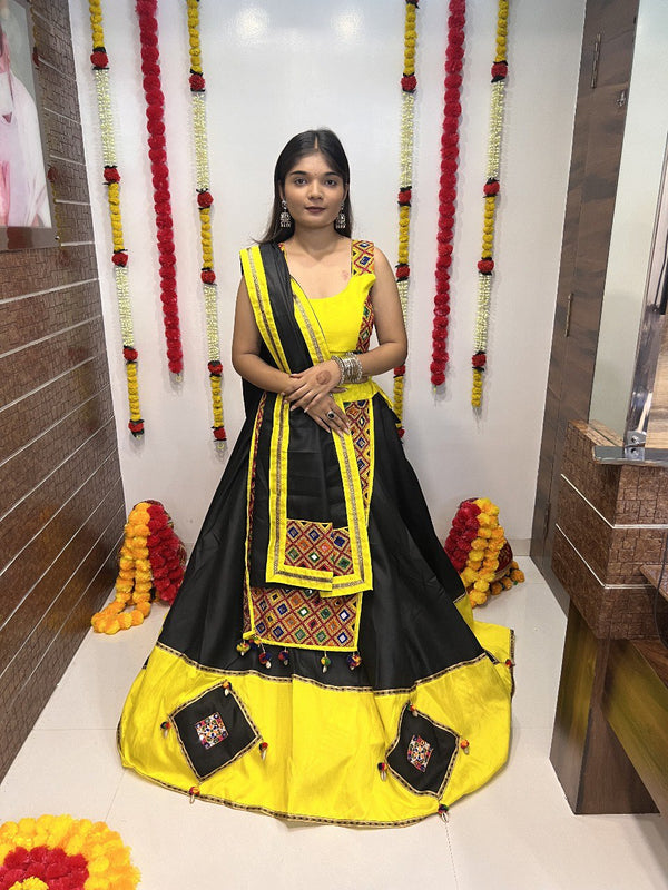 Cotton Silk Gamthi Work Lehenga Choli with Dupatta