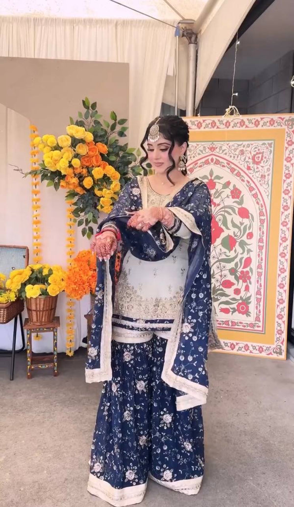 Heavy Faux Georgette Embroidered Sharara Set