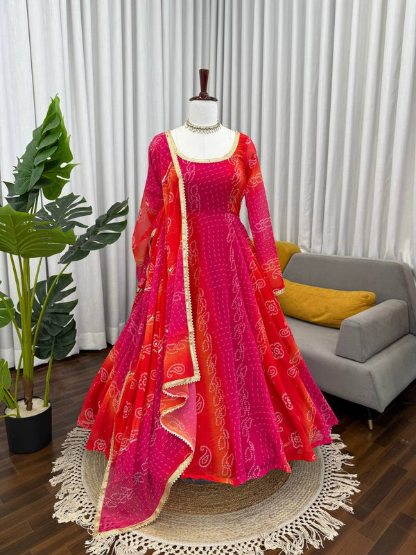 Faux Georgette Digital Print Anarkali with Pant and Dupatta