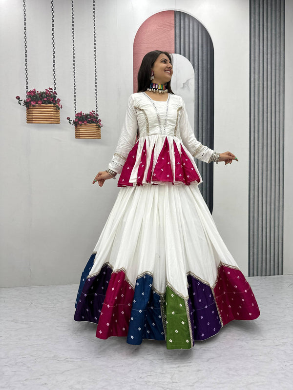 White Navratri Special Kediyu Lehenga
