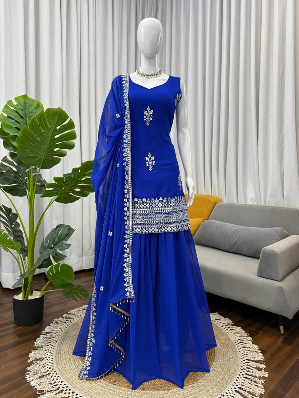 Blue Faux Georgette Sharara Set