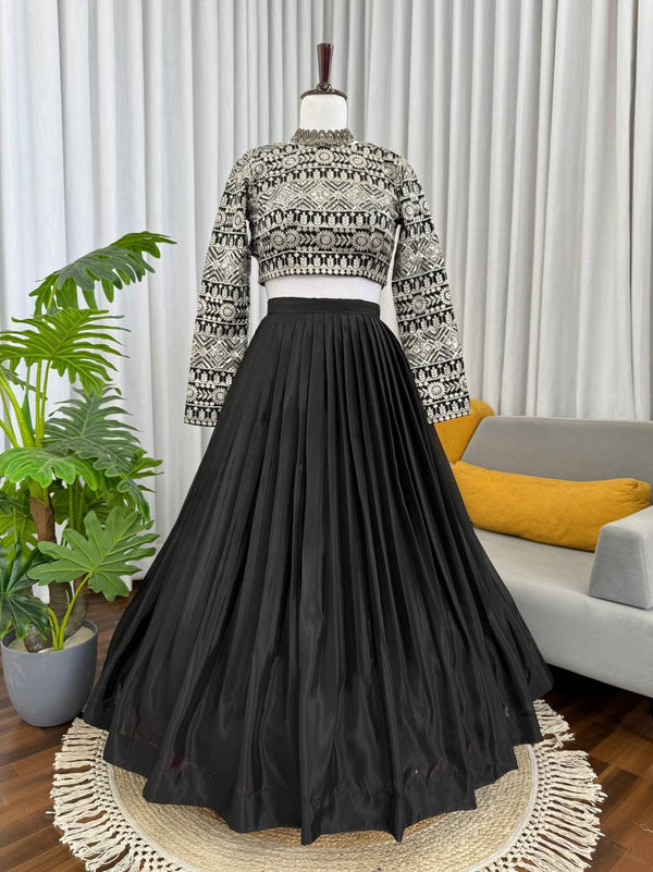 Black Tabby Organza Lehenga with Thread & Sequin Work Choli