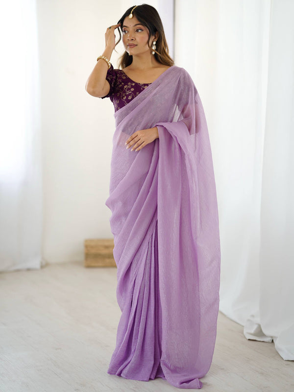 Violet Sparkle Silk Ready-to-Wear Saree Set