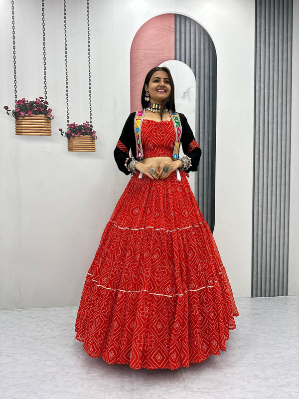 Orange Navratri Special Lehenga Choli with 9-Meter Flair & Jacket