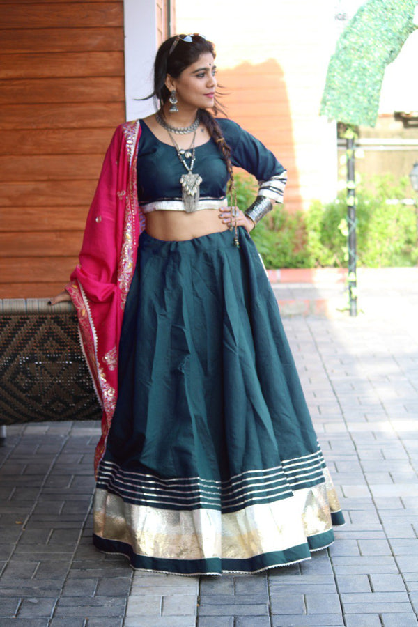 Roman Silk Lehenga Choli with Gota Lace Work (7 Meter Flair)