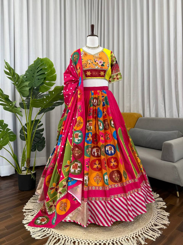 Pink American Crepe Digital Print Lehenga Choli with Dupatta