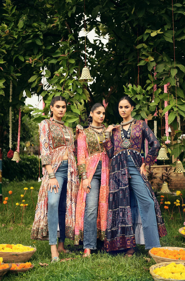Printed Cotton Shrug with Mono Banglory Blouse
