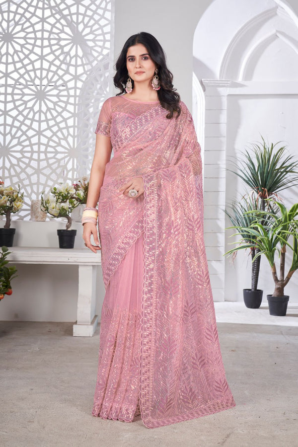 Tissue Net Embroidered Saree