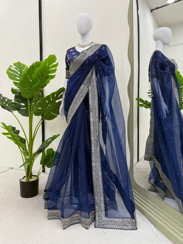 Heavy Organza Silk Saree with Diamond Detailing