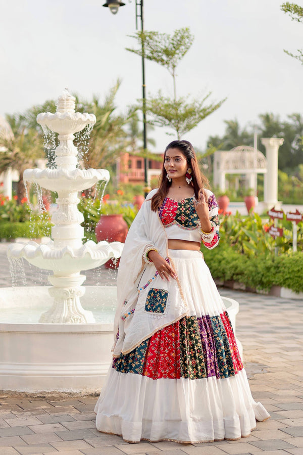 White Navratri Special Multi-Color Pure Cotton Lehenga Choli