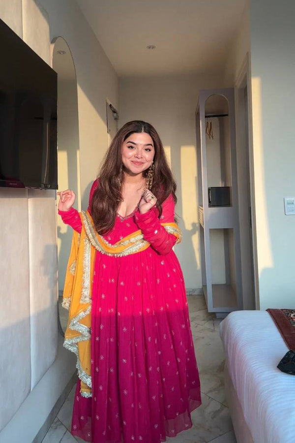 Pink Heavy Faux Georgette Embroidered Anarkali Set