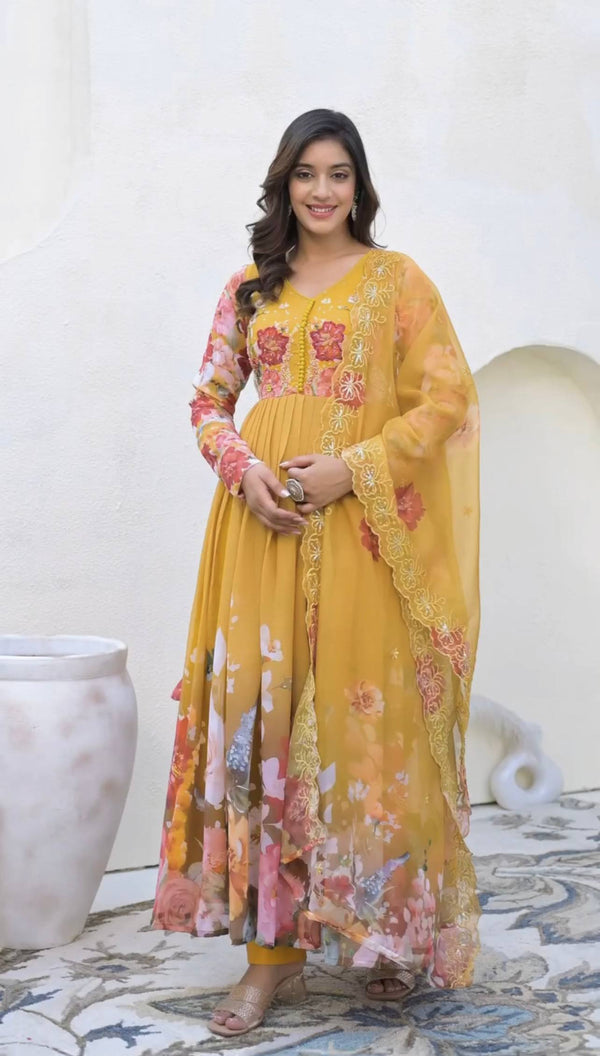 Yellow Heavy Faux Georgette Anarkali Set