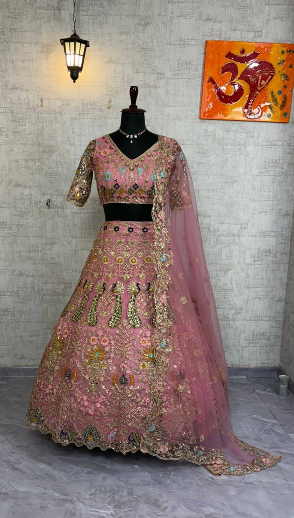 Pink Butterfly Net Designer Lehenga Choli with Dupatta