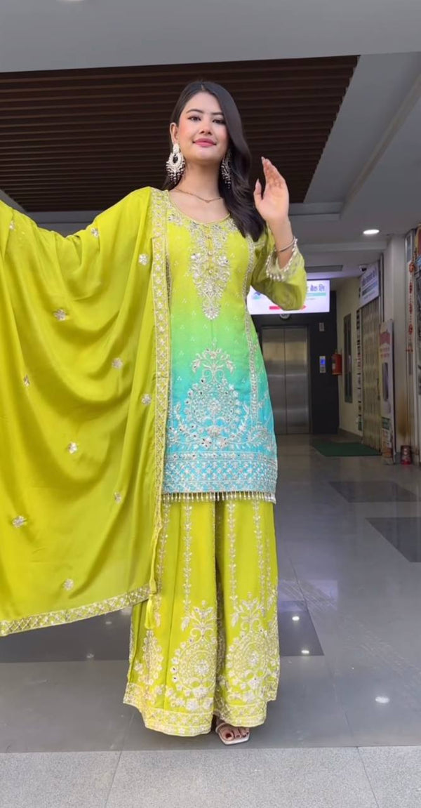 Heavy Chinnon Silk Embroidered Sharara Set