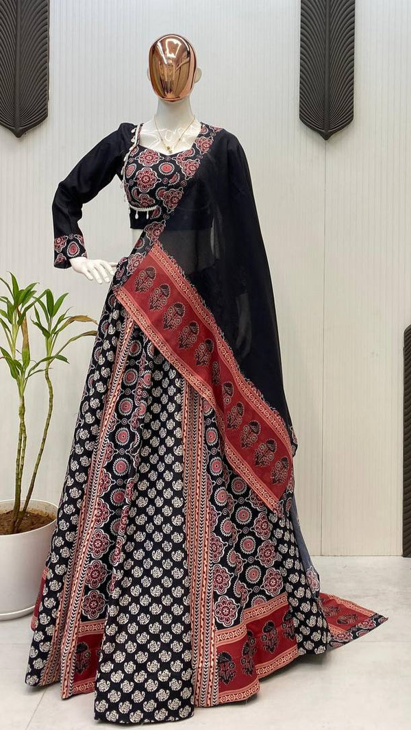 Printed Rayon Lehenga Set with Blouse and Mal Cotton Dupatta