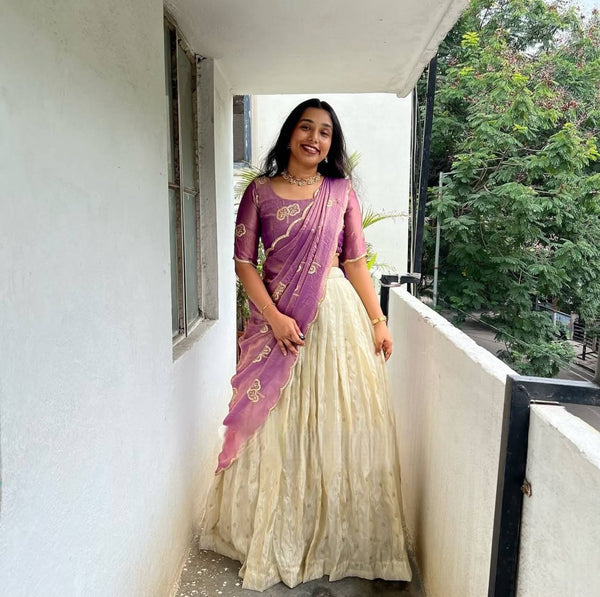 Violet & Green Fendy Silk & Chinon Sequence Work Lehenga Set