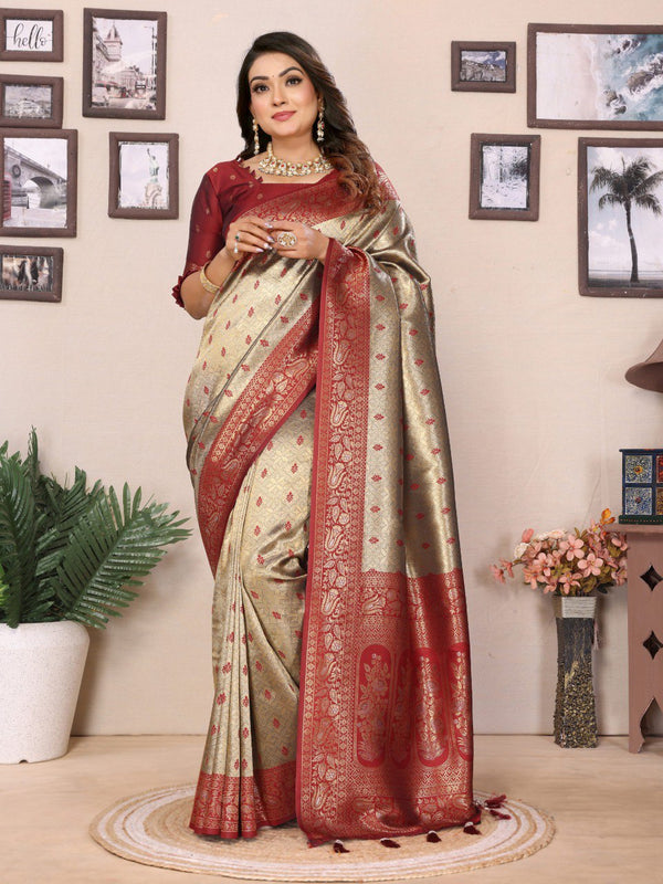 Tissue Silk Handloom Saree with Zari Weaving - Devika